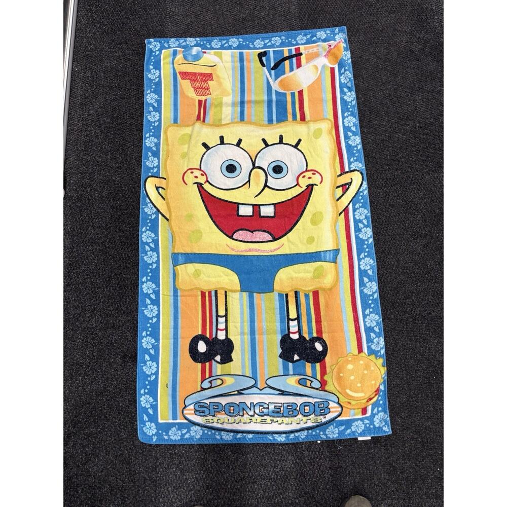 Vintage 2005 Nickelodeon Spongebob Squarepants Beach Towel 30x60 Polyester